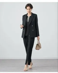 24SSアナイ カラミコットンダブルジャケット ネイビー 36 黒