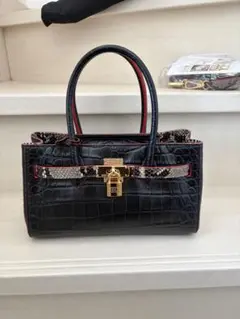 正規品　超美品　COCOCELUX GOLD 牛革クロコ型押しハンドバッグ