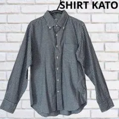 SHIRT KATO 長袖チェックシャツ　ユニセックスSサイズ　青