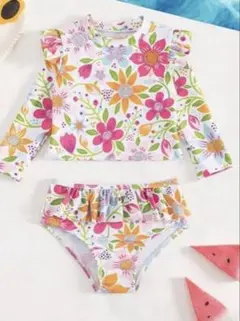 花柄女の子フリル水着セット（長袖）98〜104㌢ラッシュガード