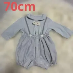 ストライプ リボン付きロンパース 70サイズ　ベビー服　水色　ブルー　おめかし