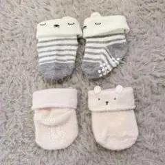 靴下　ソックス　ベビー　新生児　プティマイン　ピンク　うさぎ　グレー　くまさん