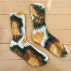 rototo チャンキーリブ クルーソックス タイダイ ブラウン系 ロトト