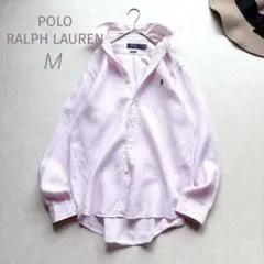 美品★POLO ｜現行タグ ピンク ストライプ ポニー刺繍 リネンシャツ M