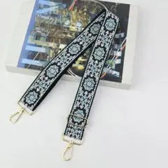 バッグショルダー 紐 刺繍ストラップ ジャガード織 花柄 青 ショルダーベルト