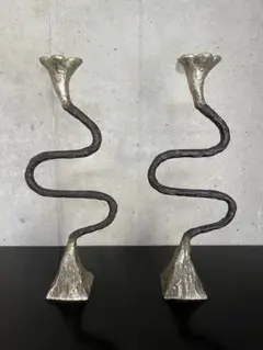 ヴィンテージ ブロンズオブジェ キャンドルホルダー 2個セット モダン