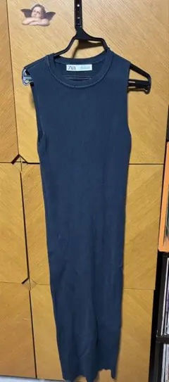 ZARA ノースリーブ ニットワンピース グレーブルー S