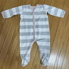 PETIT BATEAU グレーとホワイトストライプ　ロンパース 18M