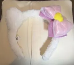 耳付き白カチューシャ ピンクリボン