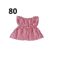 赤 白 ギンガムチェック フリル 80 ベビー服 西松屋 ペプラム ブラウス
