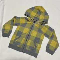 baby Gap フード付きパーカー グレー イエロー チェック柄 110cm