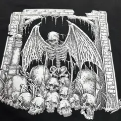 骸骨と翼デザインの黒Tシャツ Lサイズ