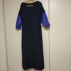 Sunny Clouds ネイビー・青ストライプ ロングワンピースMP