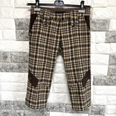 【LOVEBOAT 】ラブボート 美品クロップドパンツLカーキチェックウール混