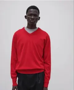 HIGH TWIST WOOL KNIT VーNECK P/O RED