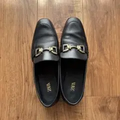 ZARA ブラック ローファー ゴールドバックル　38 24.3cm