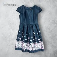 【Feroux フェルゥ】　フラワープリント　レース　ワンピース　膝丈　黒