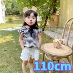 【新品】ギンガムチェックブラウスセットアップ110cm/韓国子供服/女の子/春夏