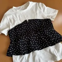 GU ドット柄フリルデザイン半袖Tシャツ Ｍ