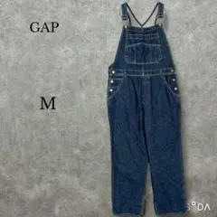 ギャップ【M】デニムオーバーオール サロペット 裾スリット インディゴ ブルー