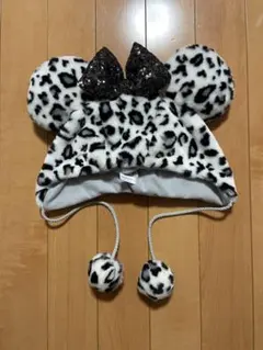 ミニー　ヒョウ柄　ファンキャップ　白黒