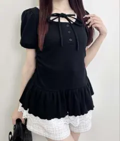 INGNI ヘンリーネックペプラムリブトップス ブラックのサムネイル