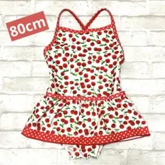 水着 80cm 女の子 チェリー柄 フリルワンピース　赤/白