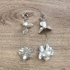 シルバー フラワー パール ブライダル 結婚式 花嫁 披露宴 イヤリング