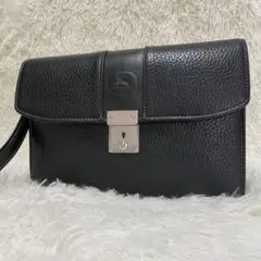 BURBERRY セカンドバッグ　レザー　シボ革　黒　ホースロゴ　型押し　鍵付き
