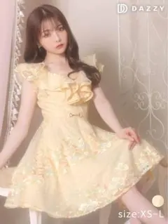 dazzy イエロー フリル 刺繍 ミニドレス M 着用2回