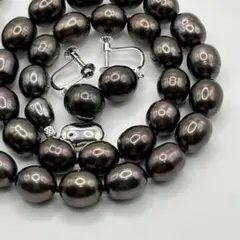 黒蝶 パール 本真珠 ネックレス ピアス セット バロック