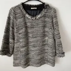 Rose Tiara ビジュー付きツイードトップス