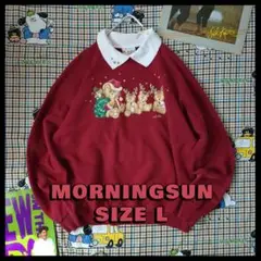 US古着/L 襟付きスウェット テディベア くま クリスマストレーナー 90s