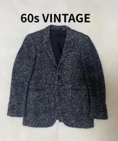 生地◎ 60s テーラードジャケット　ツイード　L位　ネイビー　USA製
