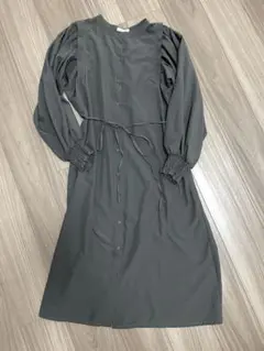 グレー パフスリーブ ワンピース　リボン付き　シャツワンピース　Mサイズ