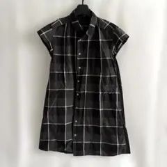 チェック柄 半袖シャツ ブラウス ブラック系