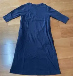 無印良品　太番手　七分袖ワンピース　ネイビー　M