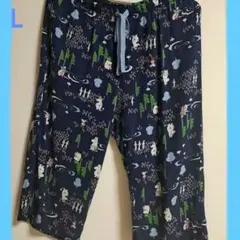 ユニクロ　ムーミン 総柄 リラコ ルームウェア パンツ ネイビー　ステテコ