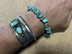 ターコイズ調ビーズブレスレット20〜25cmアンクレット