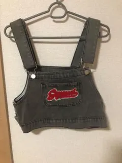 デニム ビスチェ ショート丈 グレー ロゴワッペン