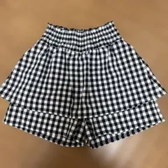 GU ギンガムチェック フリル付きパンツ 130 ホワイト×ブラック