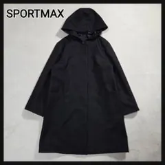[美品]SPORTMAX ステンカラーコート 比翼ボタン フード付き ブラック