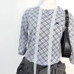 y2k❤️ BURBERRY チェック柄 ロゴ刺繍5分袖スウェット