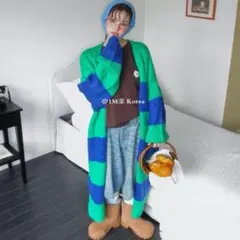 ストライプ ロング カーディガン セーター 前開き ゆったり ニット コート