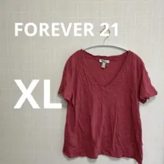 FOREVER 21 サーモンピンクVネックTシャツ XL