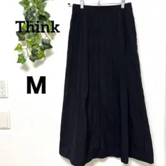 美品【Think】ナイロンプリーツロングスカート ブラック 春コーデ M