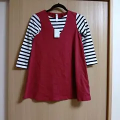 キッズ子供女の子ガールズ 赤とのストライプ ワンピース 130サイズ