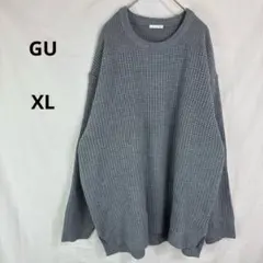GU◇ジーユー　ワッフル編みニット【XL】グレー　クルーネックセーター　秋冬