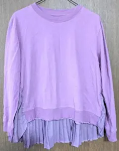 【美品】プリーツ付きカットソー　Mサイズ　ラベンダー