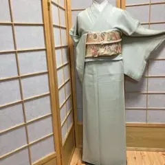 ［7484］色無地 美品 一つ紋 逸品 上質ちりめん 正絹 着物 袷